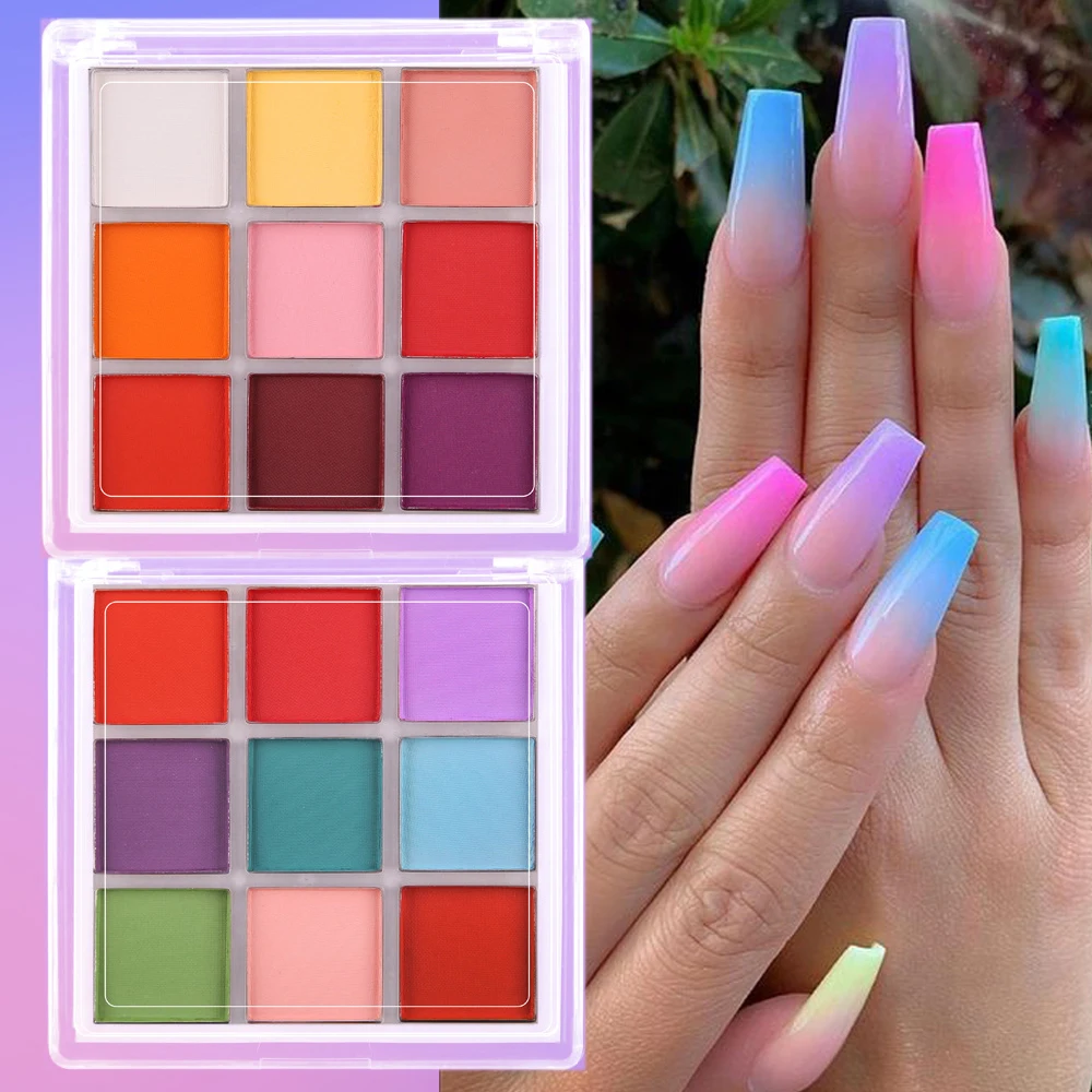 Nail Art Ombre Glitter - 9-Farben-Nagelpigment-Palette, solides magisches Spiegelpulver-Set, Ombre-Staub, Nagelpulver