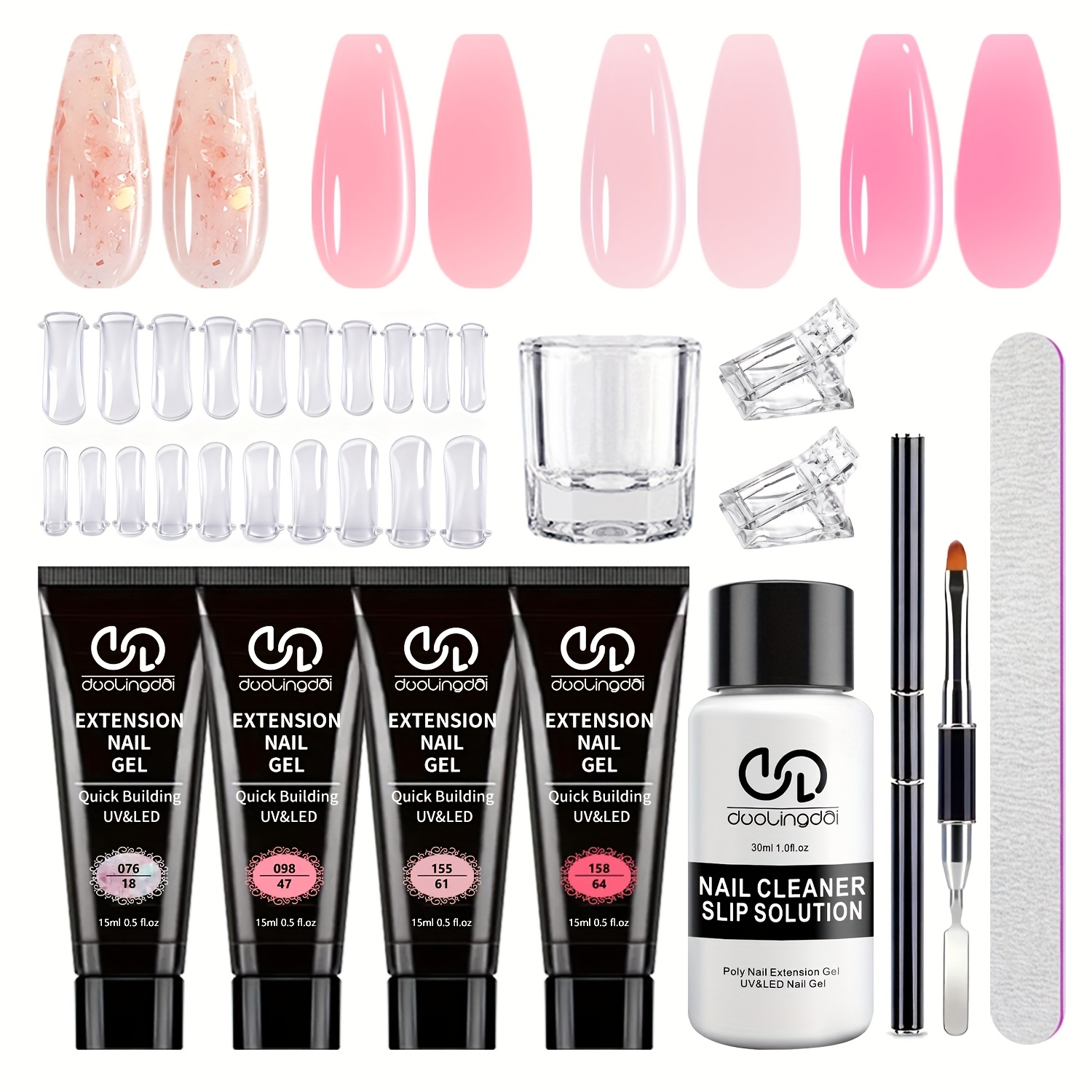 Polygel Nail Kit - Poly-Gel-Nagelset-Starter mit 4 Farben (natürlich transparent