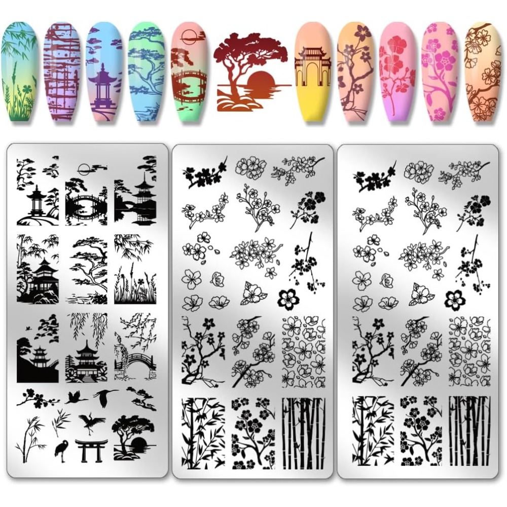 Nail Art Inspo - 3 Stück klassische chinesische Garten-Nagelkunst-Vorlagen im