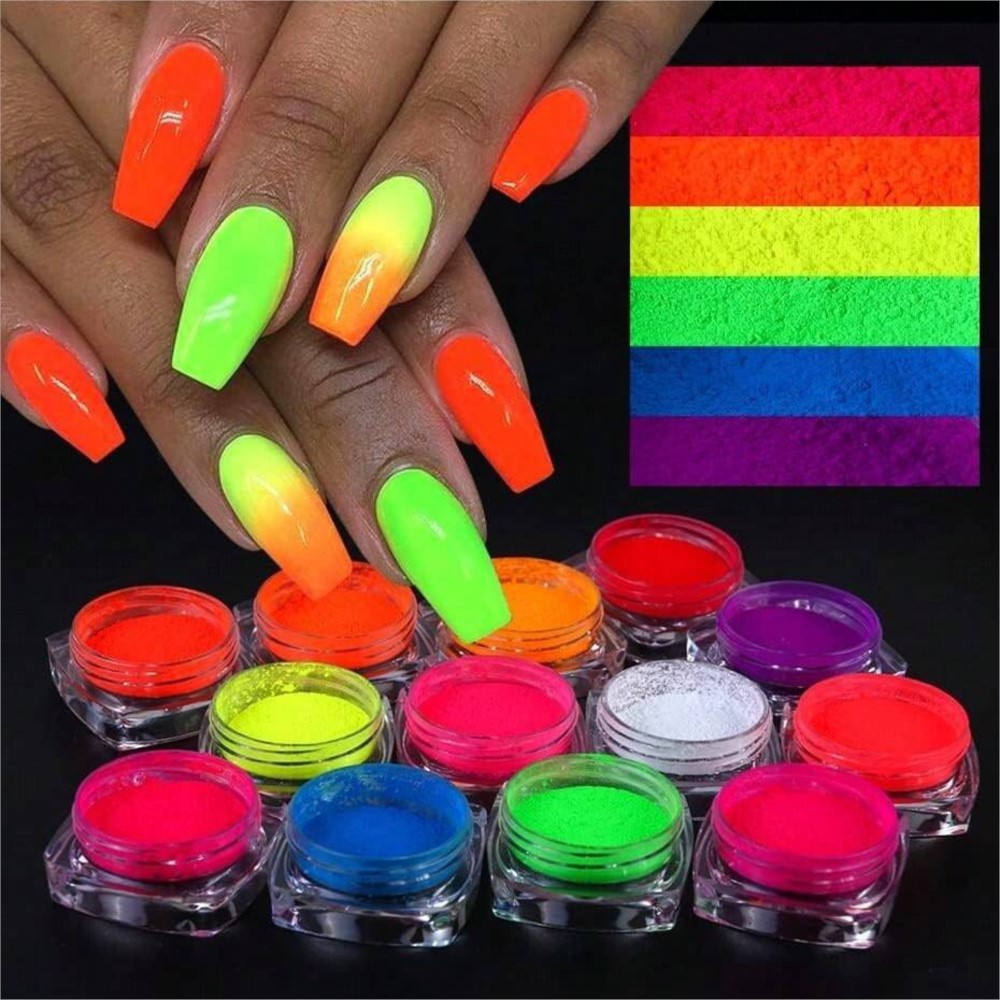 Nail Art Ombre Glitter - 1 Satz bunte Neon Phosphor Pigment