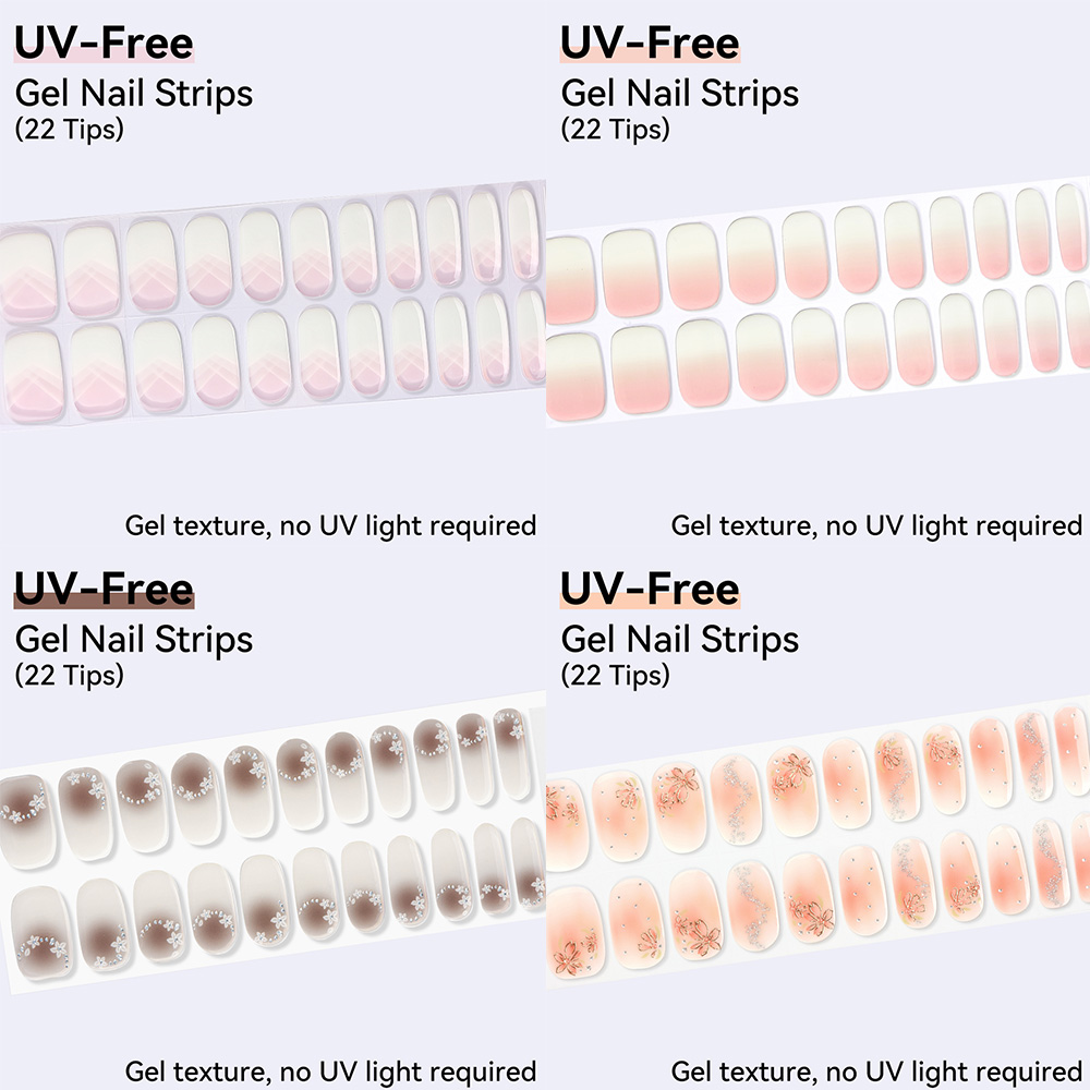 Nail Art Ombre Glitter - UV-freie Gel-Nagelstreifen, 22 Stück, Press-on Gel-Nagelaufkleber,