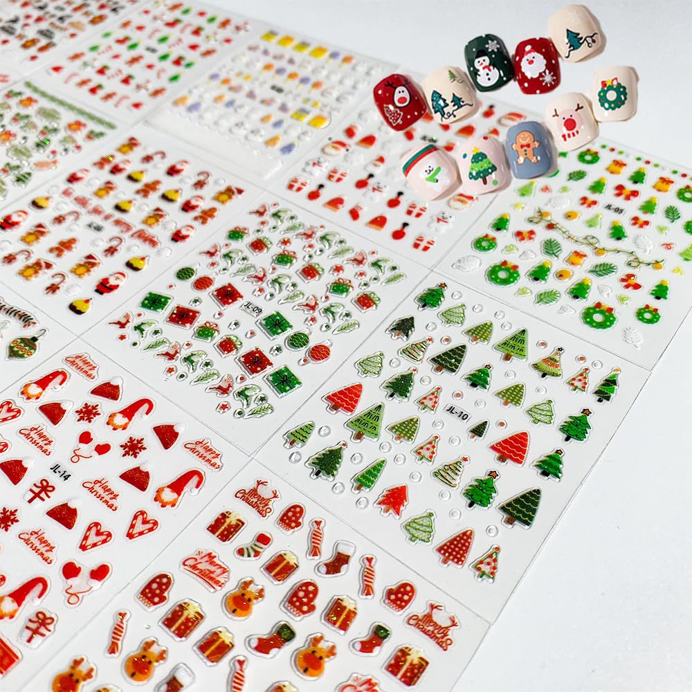 Nail Art Xmas Stickers - 30 Blatt Weihnachts-Nagelkunst-Aufkleber Selbstklebende 3D Weiße