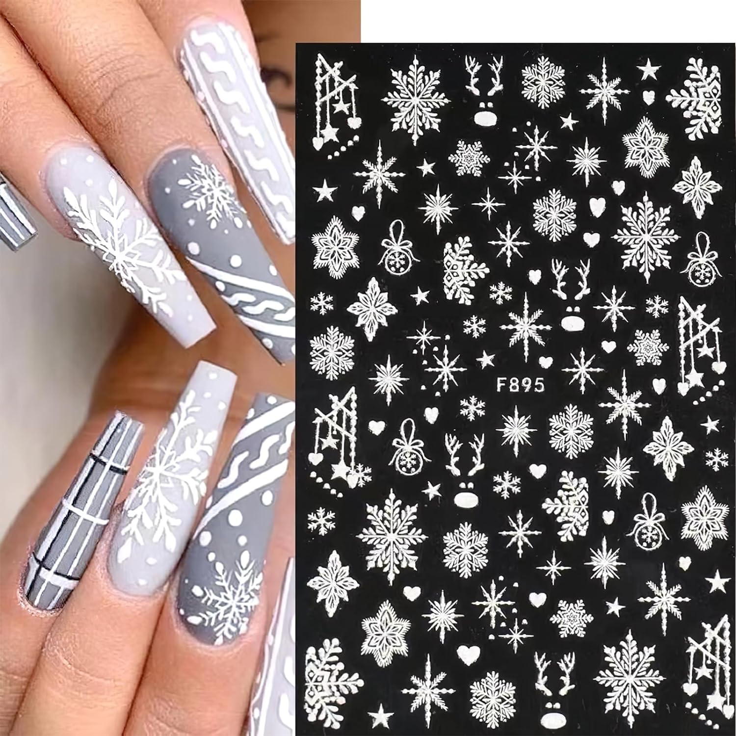 Nail Art Xmas Stickers - 3d Schneeflocke Nail Art Aufkleber weiß
