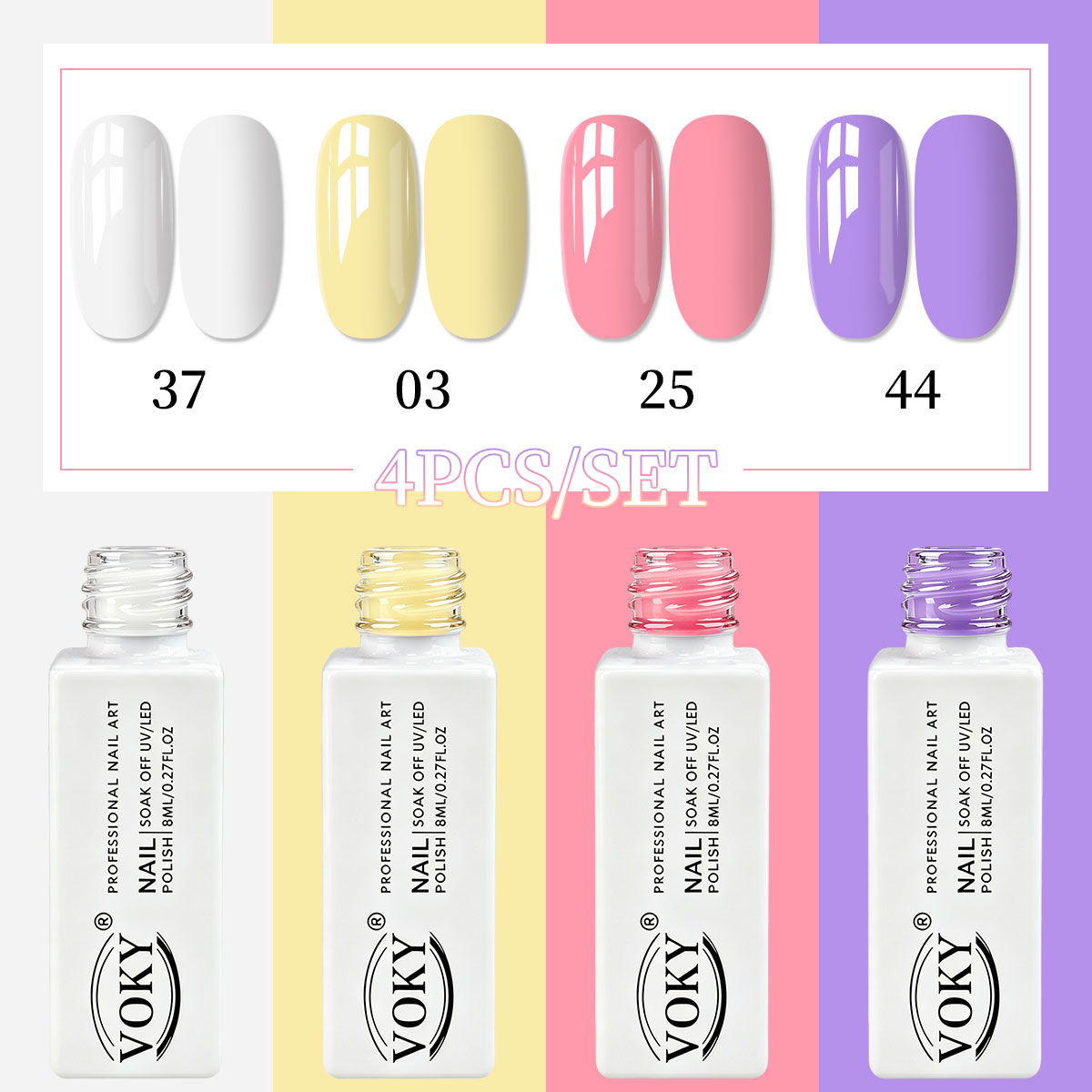 Nail Art Elegant - VOKY 4-teiliges Macaron elegantes, einfarbiges Gel-Nagellack-Set,